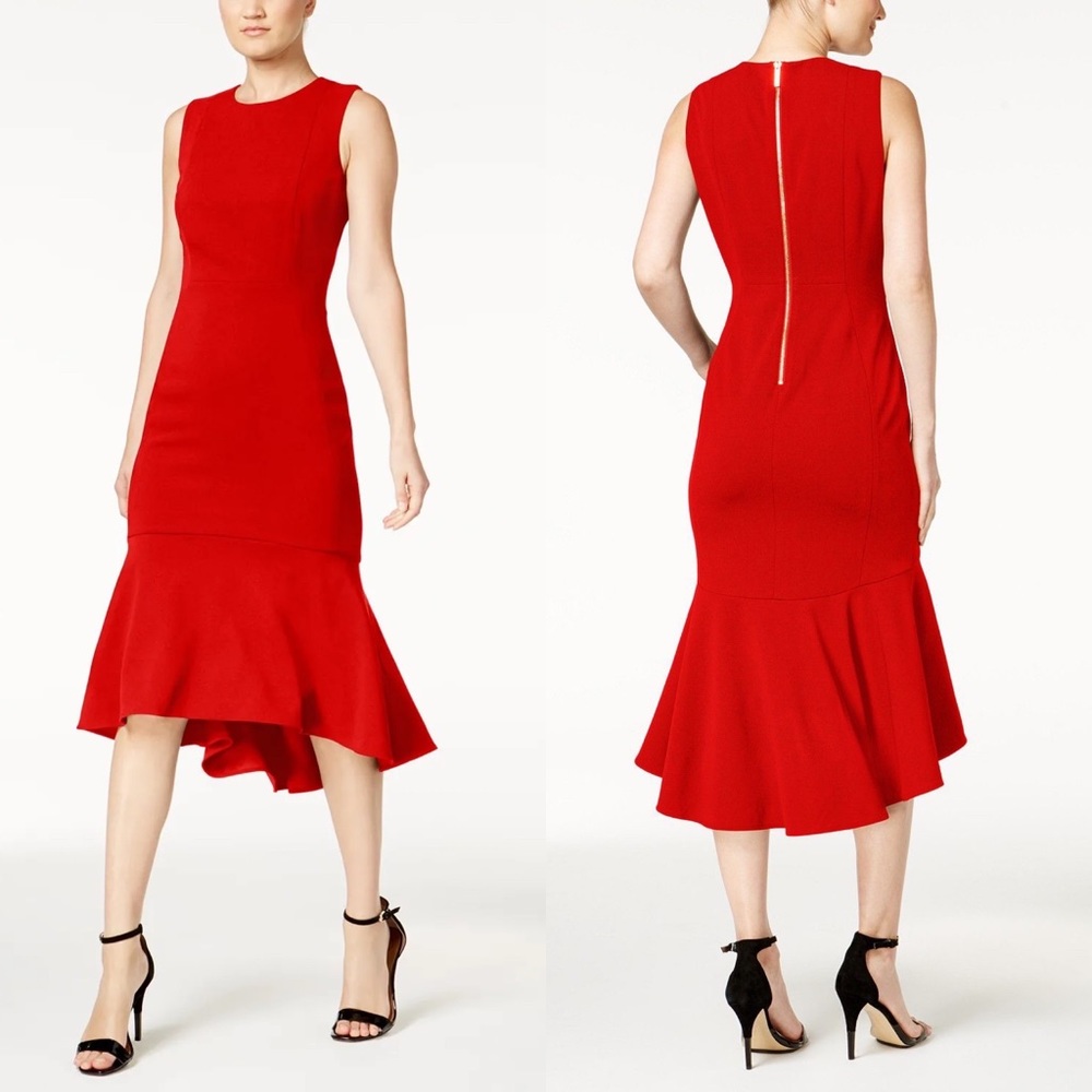 NWOT Calvin Klein High-Low Midi Scuba Dress red
